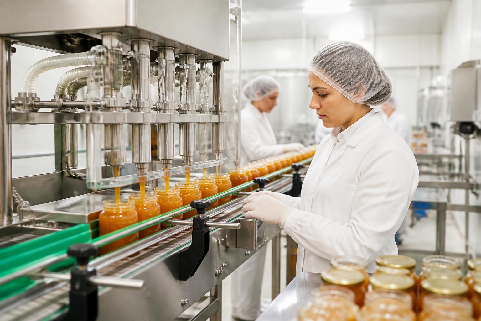 Linha de produção da fábrica da Sabores da Fazenda envasando doces em potes de vidro